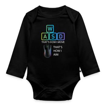 WASD Aim Gaming Zocken Videospiel, PC, Computer - Baby Bio-Langarm-Body - Schwarz - Vorne