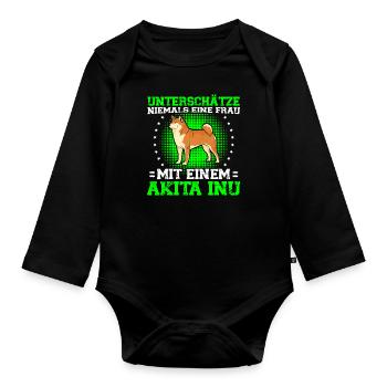 Akita Inu Femme japonaise avec Akita Inu - Body Bébé bio manches longues - noir - Devant