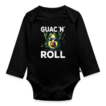 Guac 'N' Roll Rocker Veganer Guacamole Avocado - Baby Bio-Langarm-Body - Schwarz - Vorne