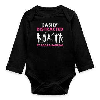 Danseur Facilement Distrait Par Les Chiens Et La Danse - Body Bébé bio manches longues - noir - Devant