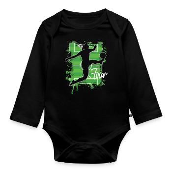 Soccer Woman Soccer 4th Birthday - Organic Longsleeve Baby Bodysuit - black - Front