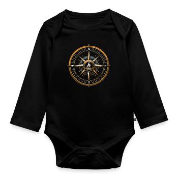 Sailing, Sailboat, Compass, Nautical, - Organic Longsleeve Baby Bodysuit - black - Front