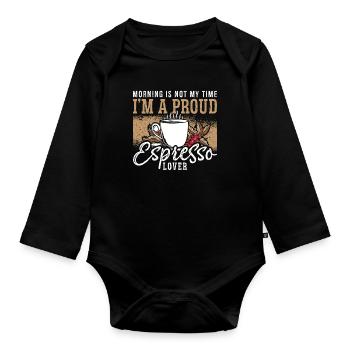 Amateur d’espresso Le matin n’est pas mon heure Amateur de café - Body Bébé bio manches longues - noir - Devant