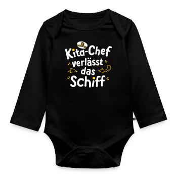 Kita-Chef Abschiedsgeschenk: Abgänger Einschulung - Baby Bio-Langarm-Body - Schwarz - Vorne