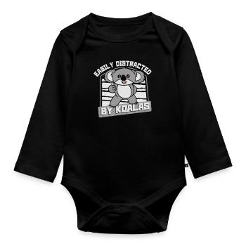 Easily Distracted By Koalas Koalabear Eucalyptus - Organic Longsleeve Baby Bodysuit - black - Front