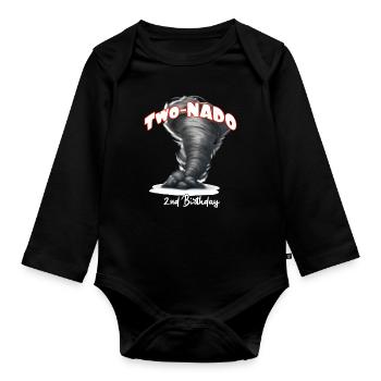 Two-nado Warning 2nd Birthday Tornado Themed Birth - Organic Longsleeve Baby Bodysuit - black - Front