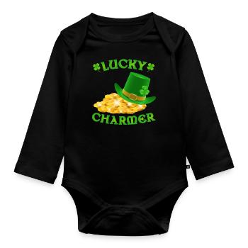 Lucky Charmer St Patricks Day - Baby Bio-Langarm-Body - Schwarz - Vorne