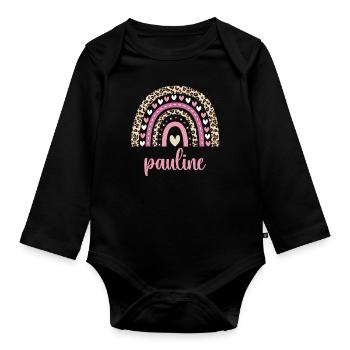 Pauline Regenbogen Name Geburtstag Pauline - Baby Bio-Langarm-Body - Schwarz - Vorne