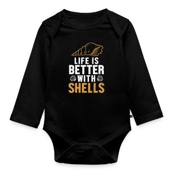 Life is Better with Shells Shell Hunter Seashell - Organic Longsleeve Baby Bodysuit - black - Front