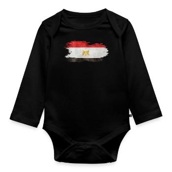 Ägypten - Nationalfahne, Pinseleffekt - Baby Bio-Langarm-Body - Schwarz - Vorne