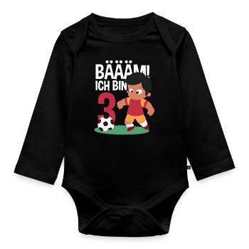 3rd Birthday 3 Years Soccer Soccer Player - Organic Longsleeve Baby Bodysuit - black - Front