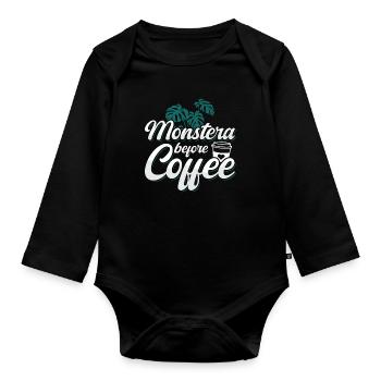Monster Lover Monstera Before Garden Coffee Lover - Organic Longsleeve Baby Bodysuit - black - Front
