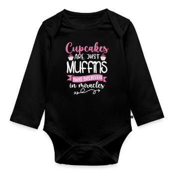 Cupcake - Organic Longsleeve Baby Bodysuit - black - Front
