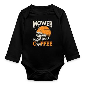 Mower Before Coffee Gardening Coffee Lover Mowers - Baby Bio-Langarm-Body - Schwarz - Vorne