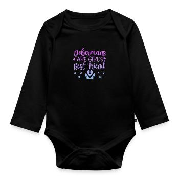 Doberman chien chiens cadeau pour animaux de compagnie - Body Bébé bio manches longues - noir - Devant