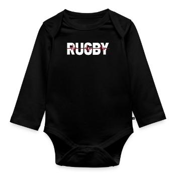 Rugby Ekg Heartbeat - Baby Bio-Langarm-Body - Schwarz - Vorne