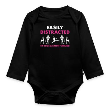 Facilement distrait par les chiens et le twirling de bâton - Body Bébé bio manches longues - noir - Devant