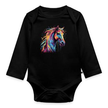 L’amour des chevaux - Body Bébé bio manches longues - noir - Devant
