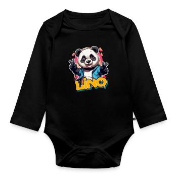 LINO - Beau prénom de garçon avec un panda cool - Body Bébé bio manches longues - noir - Devant
