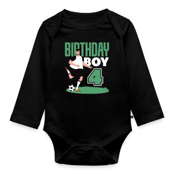 4e anniversaire 4 ans de football joueur de football - Body Bébé bio manches longues - noir - Devant