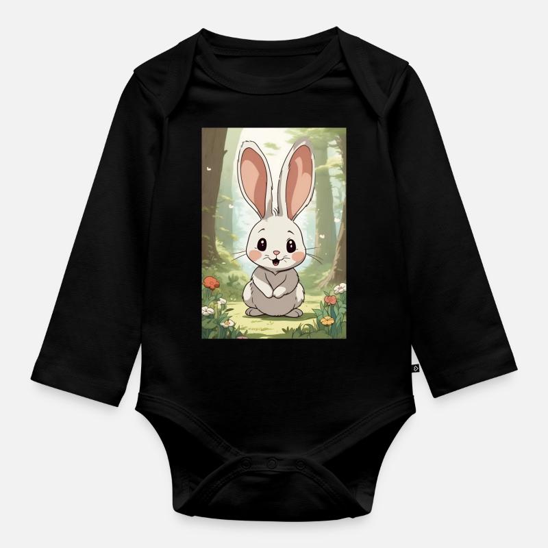 Lapin de dessin animé - Body Bébé bio manches longues - noir