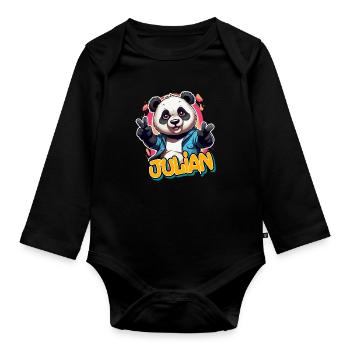 JULIAN - Handsome Boy Name with Cool Panda - Organic Longsleeve Baby Bodysuit - black - Front
