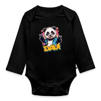 DAVI - Handsome Boy Name with Cool Panda - Organic Longsleeve Baby Bodysuit - black - Front