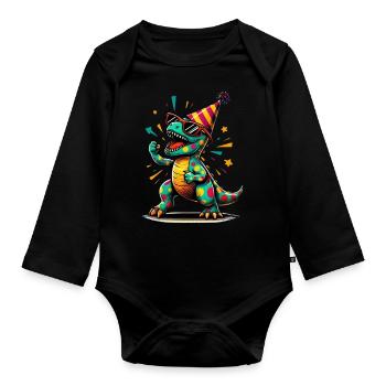 Dino de fête - Body Bébé bio manches longues - noir - Devant
