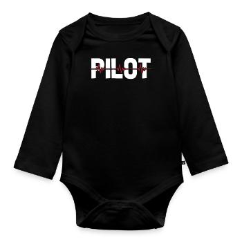 Flugzeug Pilot Ekg Heartbeat - Baby Bio-Langarm-Body - Schwarz - Vorne