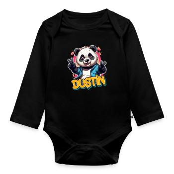 DUSTIN - Beau prénom de garçon avec un panda cool - Body Bébé bio manches longues - noir - Devant