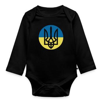 Ukraine Hilfe - Frieden für die Ukraine - Dreizack - Baby Bio-Langarm-Body - Schwarz - Vorne