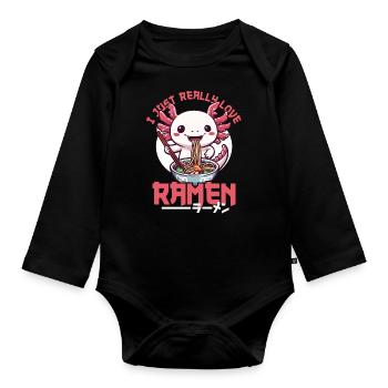 Axolotl aime le bol de ramen kawaii anime - Body Bébé bio manches longues - noir - Devant