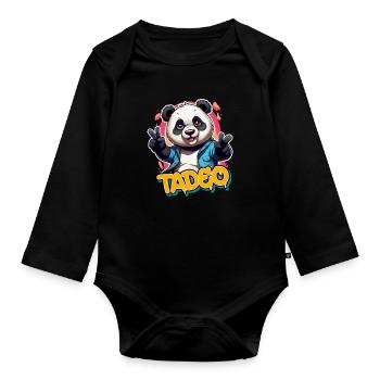 TADEO - Beau prénom de garçon avec un panda cool - Body Bébé bio manches longues - noir - Devant
