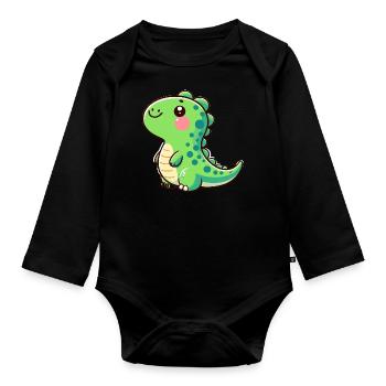 Designs For Kids – Lustige Dinosaurier - Baby Bio-Langarm-Body - Schwarz - Vorne