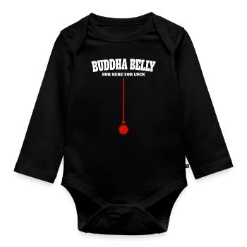 Bouddha ventre frotter ici pour avoir de la chance - Body Bébé bio manches longues - noir - Devant