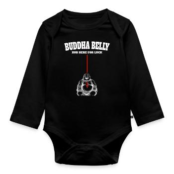 Bouddha ventre frotter ici pour avoir de la chance - Body Bébé bio manches longues - noir - Devant