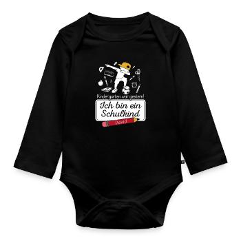 I am a school child David - Organic Longsleeve Baby Bodysuit - black - Front
