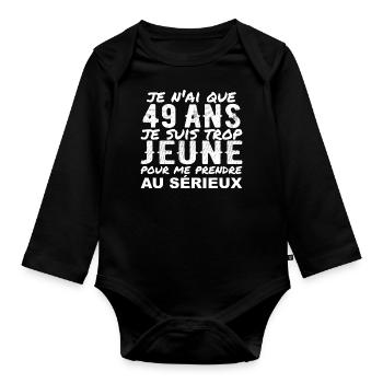 J'ai 49 ans | Humour Cadeau D'anniversaire 49 ans - Body Bébé bio manches longues - noir - Devant