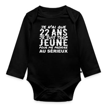 I'm 22 years old | Humor 22 Year Anniversary Gift - Organic Longsleeve Baby Bodysuit - black - Front