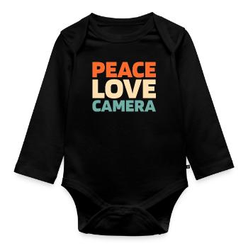 Photographer Photography Camera Peace Love Camera - Organic Longsleeve Baby Bodysuit - black - Front