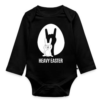 Heavy Easter - funny metal Easter bunny - Organic Longsleeve Baby Bodysuit - black - Front
