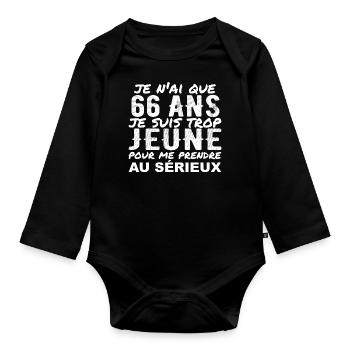 Ich bin 66 Jahre alt | Humor Geschenk zum 66. Geburtstag - Baby Bio-Langarm-Body - Schwarz - Vorne