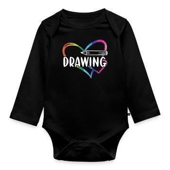 Drawer Heart Drawing - Baby Bio-Langarm-Body - Schwarz - Vorne