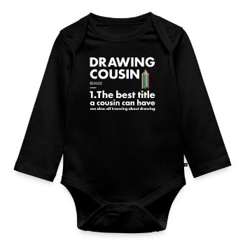 Drawer Cousin Definition Drawing - Organic Longsleeve Baby Bodysuit - black - Front