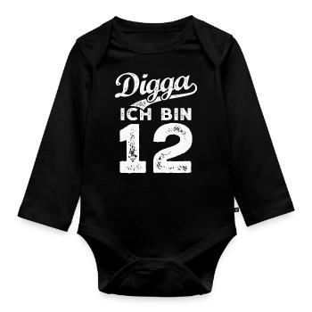 Digga Ich Bin 12 Jahre 12. Geburtstag - Baby Bio-Langarm-Body - Schwarz - Vorne