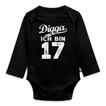 Digga Ich Bin 17 Jahre 17. Geburtstag - Baby Bio-Langarm-Body - Schwarz - Vorne