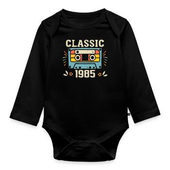 Vintage 1985 Retro Birthday Cassette 1985 - Organic Longsleeve Baby Bodysuit - black - Front