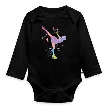 Eiskunstläufer Schlittschuhlaufen Eiskunstlauf - Baby Bio-Langarm-Body - Schwarz - Vorne