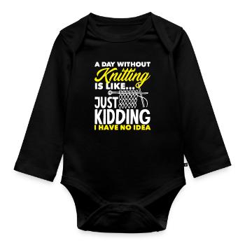 Funny Knitting Knitting Needle Gift - Organic Longsleeve Baby Bodysuit - black - Front