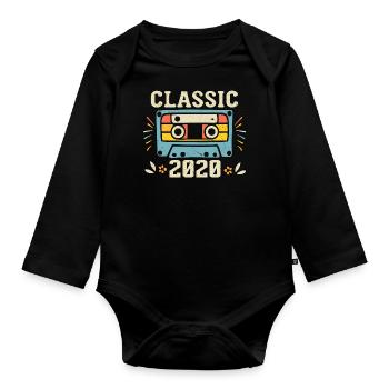 Vintage 2020 Cassette D'anniversaire Rétro 2020 - Body Bébé bio manches longues - noir - Devant